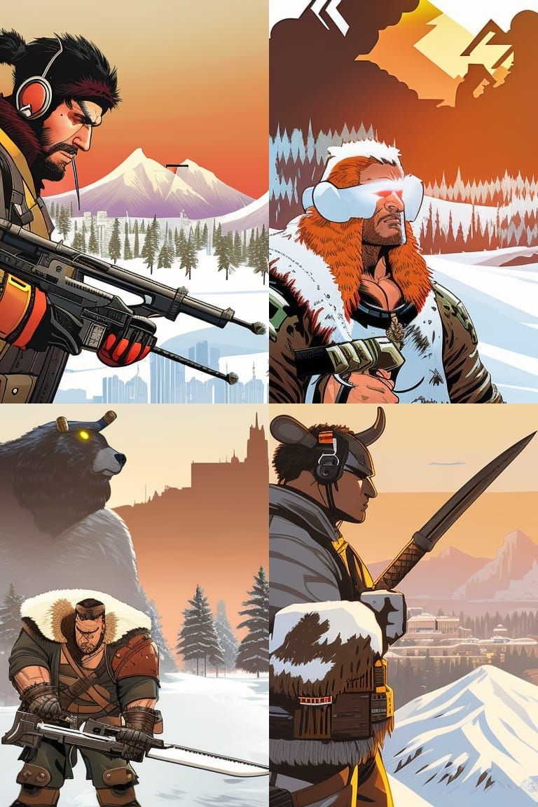 Barbarian vs Bear and Cyberpunk Hacker Digital Art