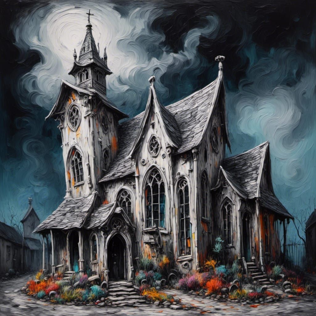 Wonky Gothic Church in Expressionist Impasto Style