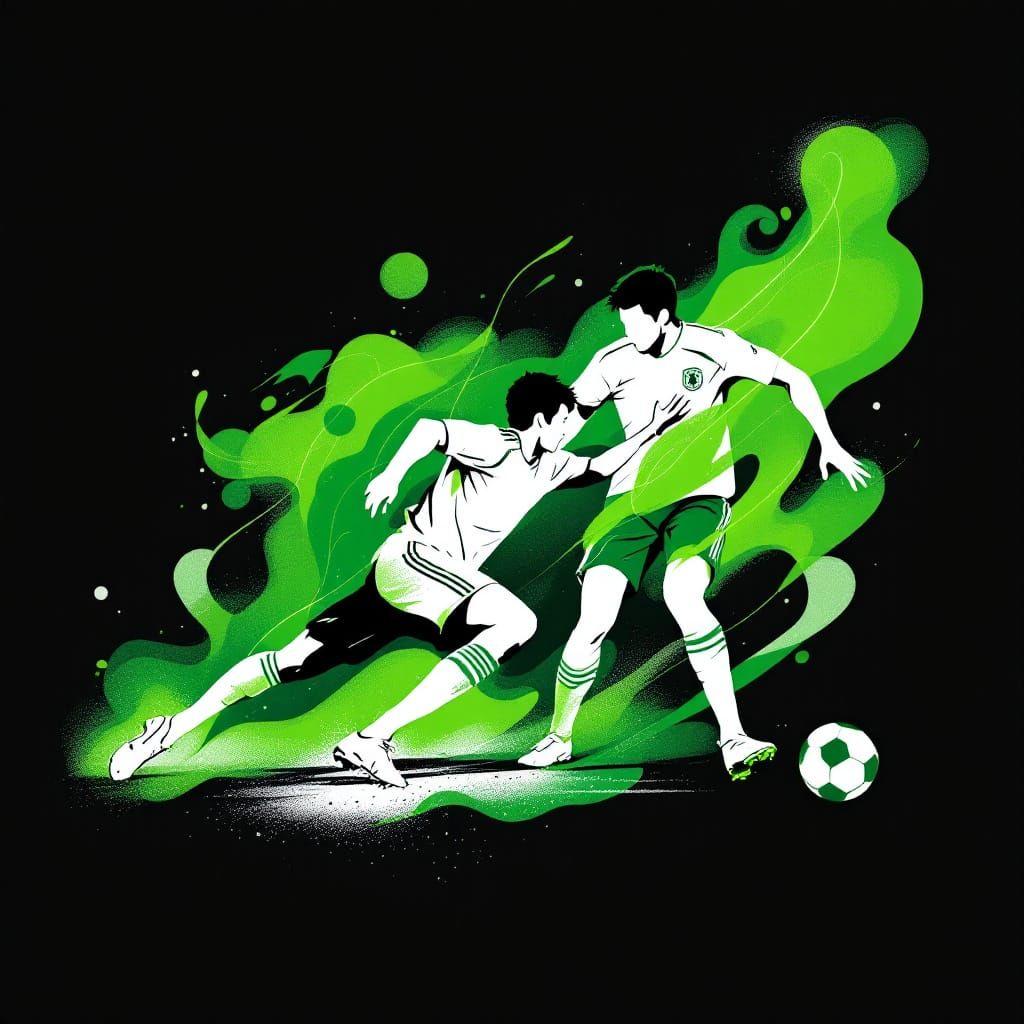 Minimalist Soccer Poster: Abstract Movement in Green & White