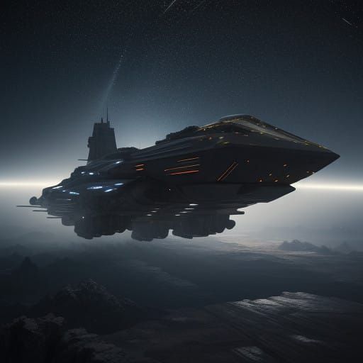 Sleek Military Spaceship Dominates Starry Expanse