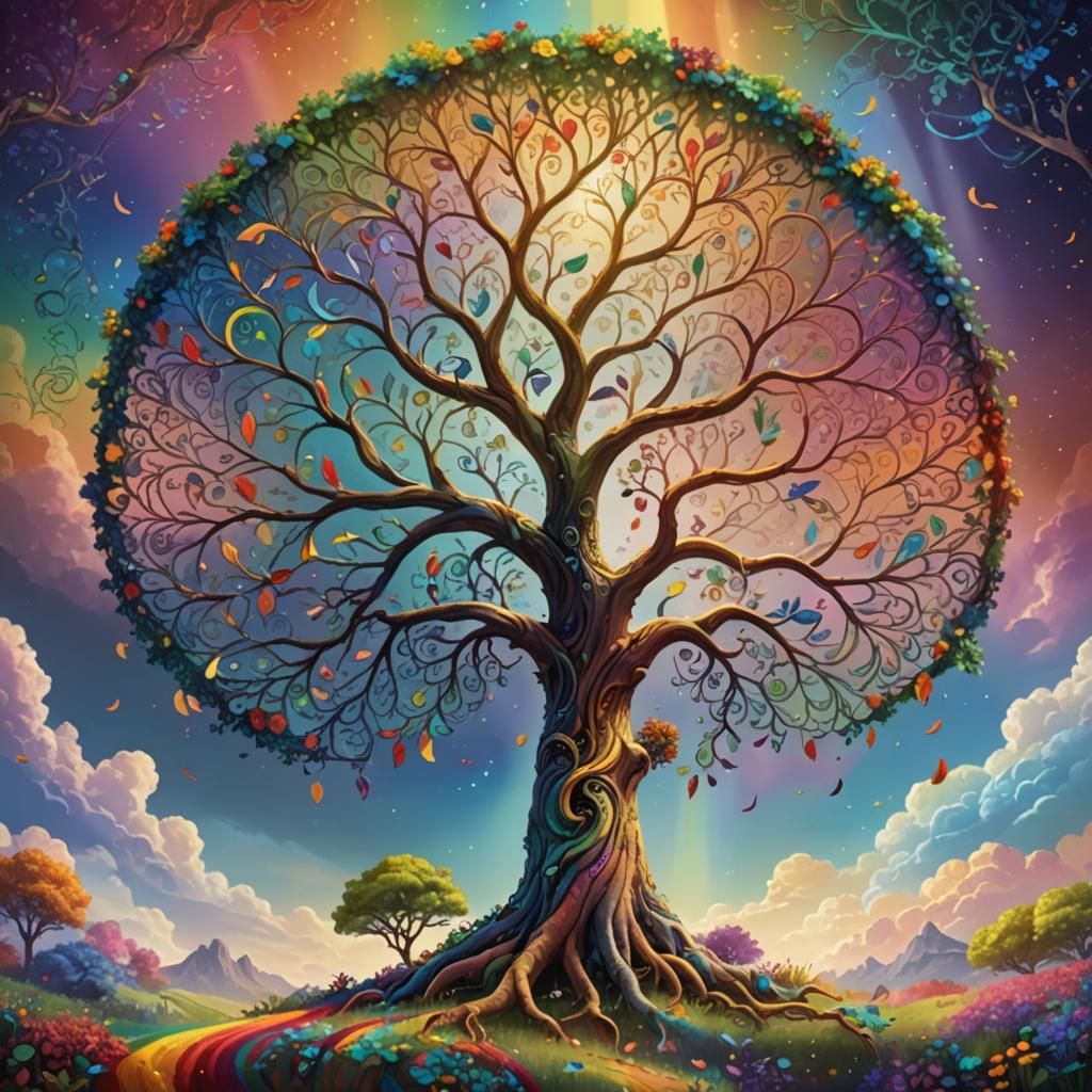 Majestic Tree of Life in Rainbow Fantasy Art