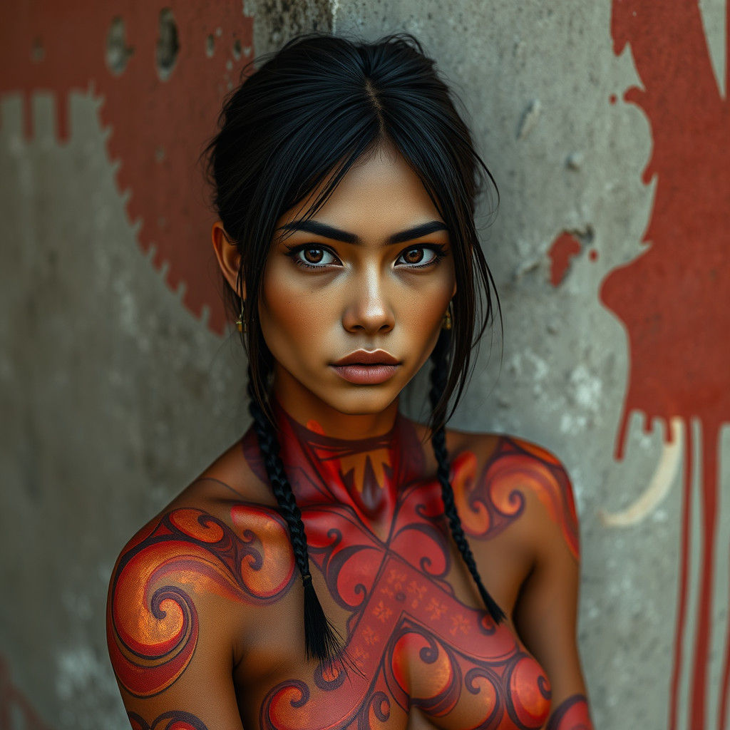 Native Woman with Body Paint in Anime Style