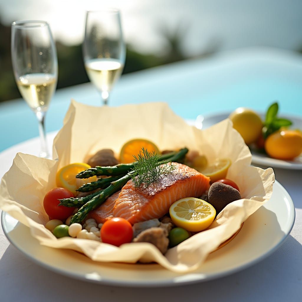 Mediterranean Papillote with Octopus and Seafood, Set on Oce...