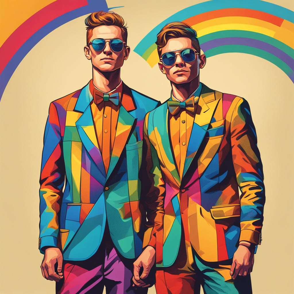 Proud Gay Couple in Pop Art Style