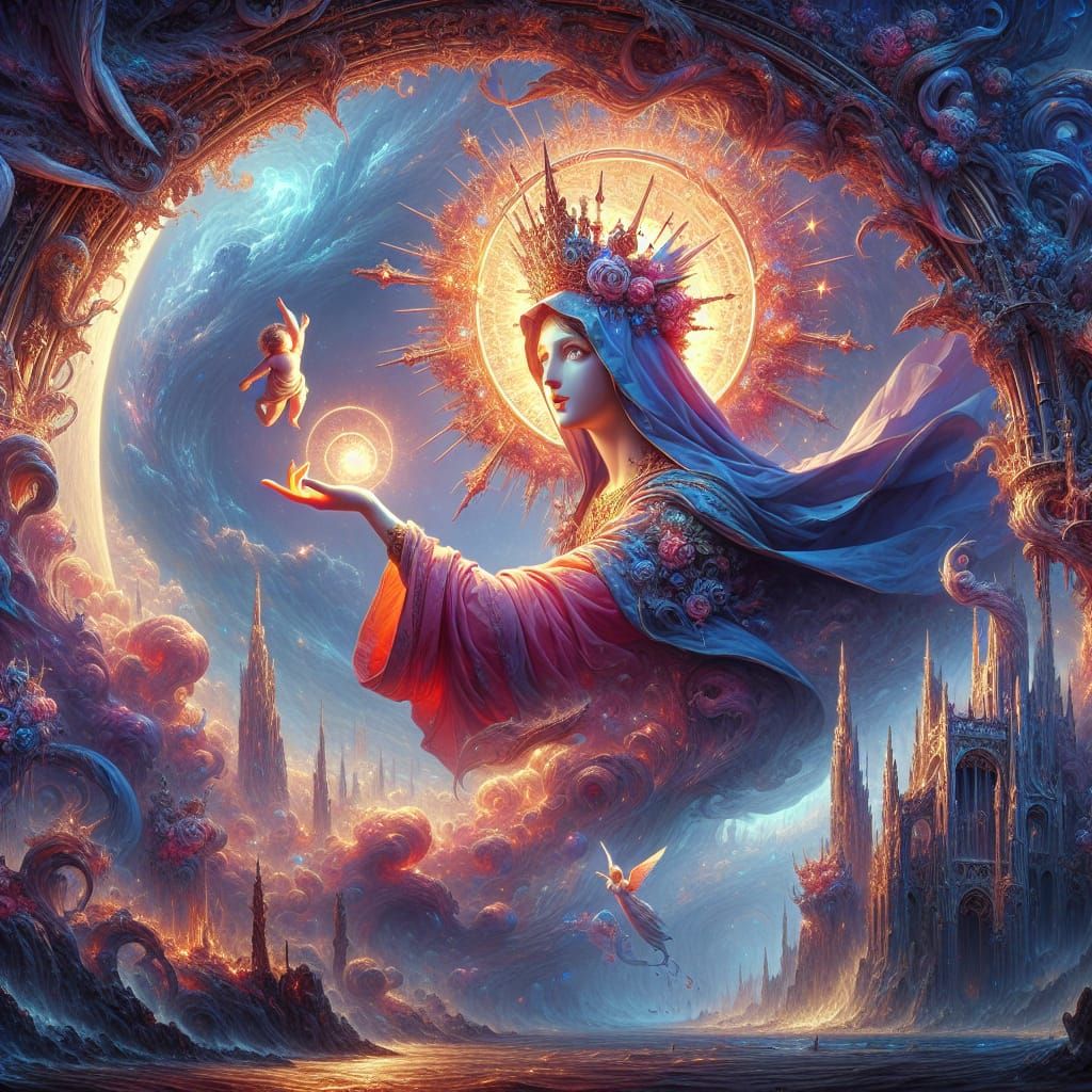 Holy Mary in a Detailed Fantasy Matte Painting