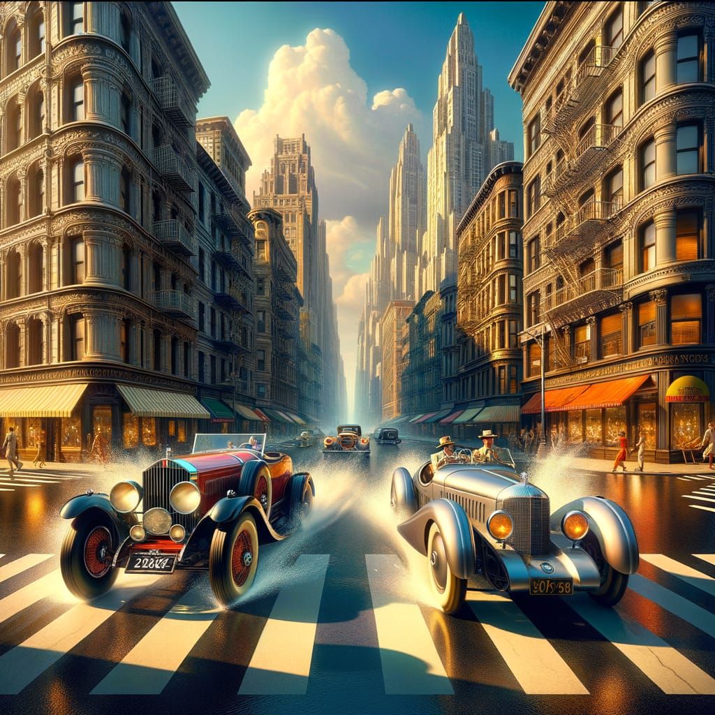 Vintage Cars in High-Speed Chase Through Jazz-Era New York C...