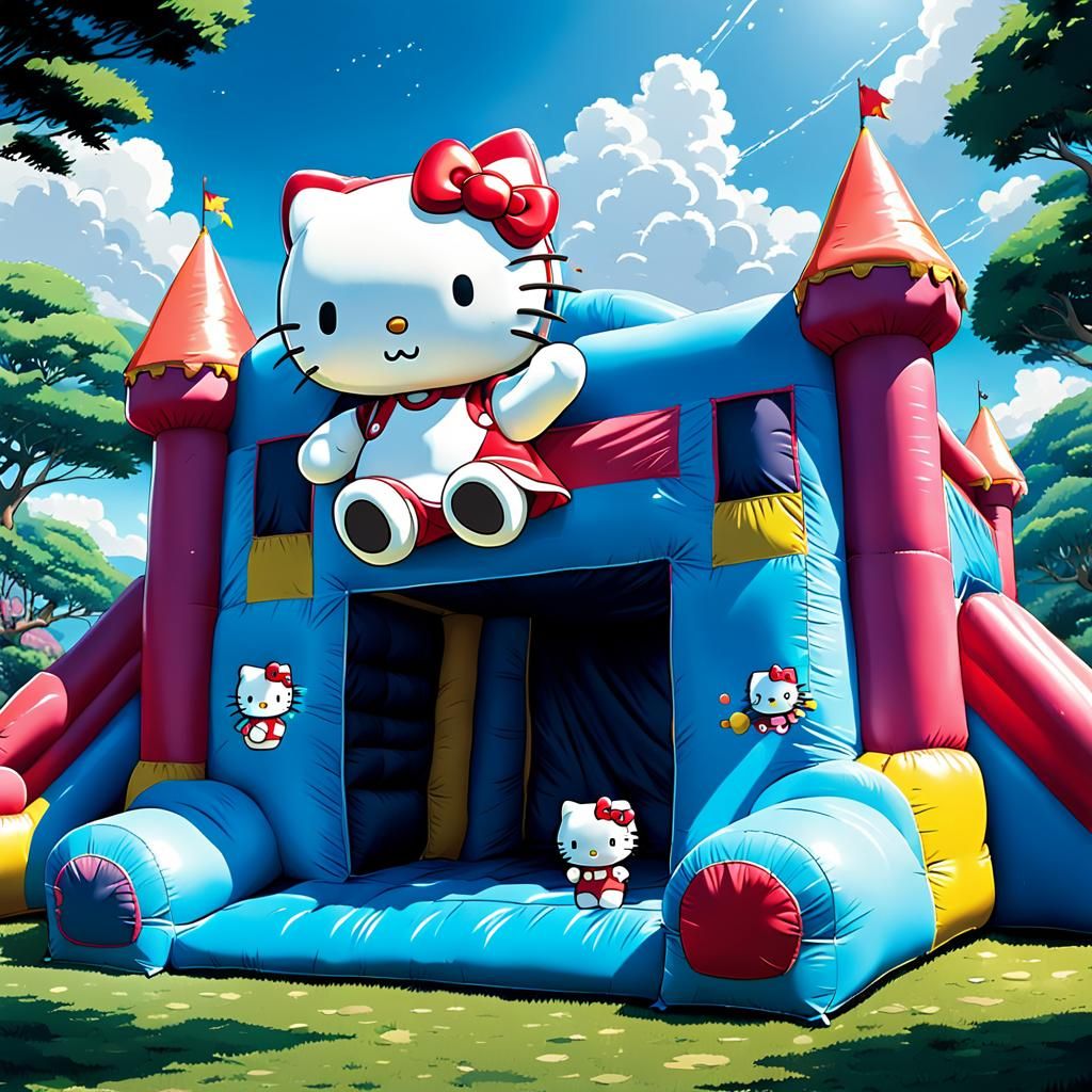Hello Kitty on Bouncy Castle: Studio Ghibli Anime