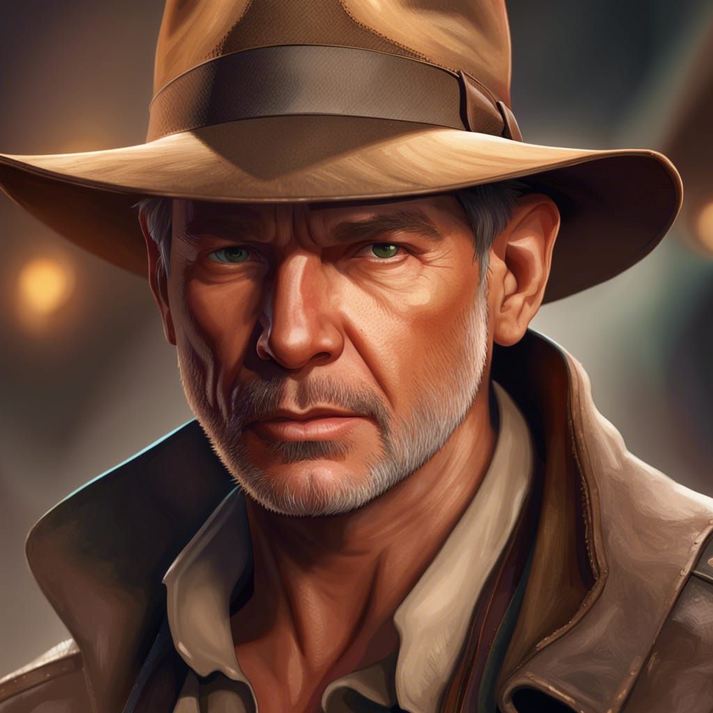 Detailed Indiana Jones Portrait in Art Nouveau Style