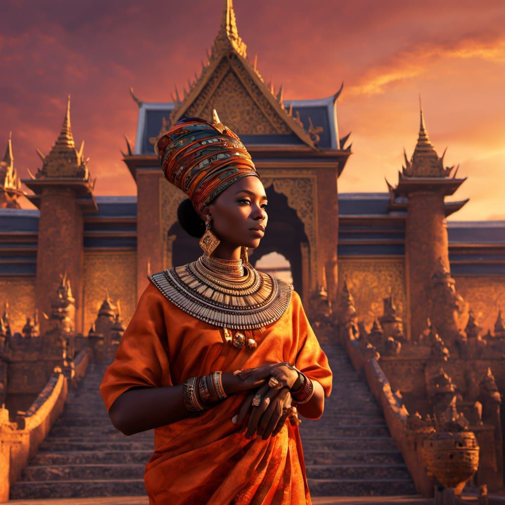 African Queen in Golden Light: Digital Art Portrait
