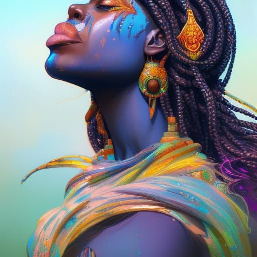 Vibrant African Water Goddess Portrait in Splash Art Style