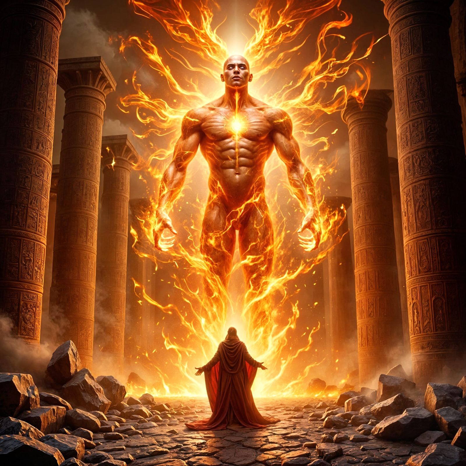 Fiery Elemental Descends Upon Wizard's Request