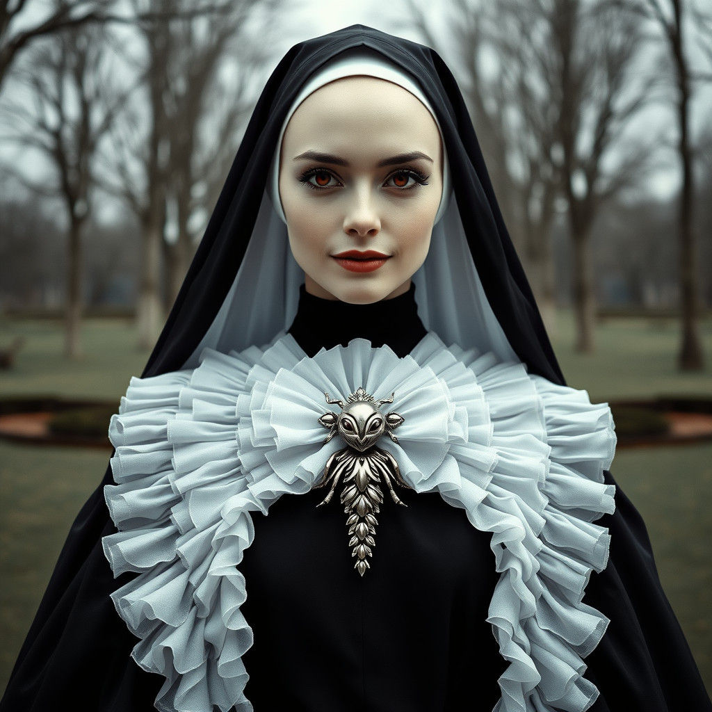 Baroque Nun in Haunting Cinematic Still