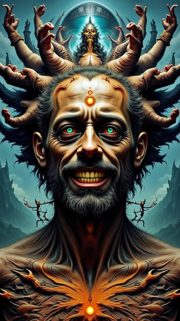 Surreal Fractal Faced Man in Dreamscape