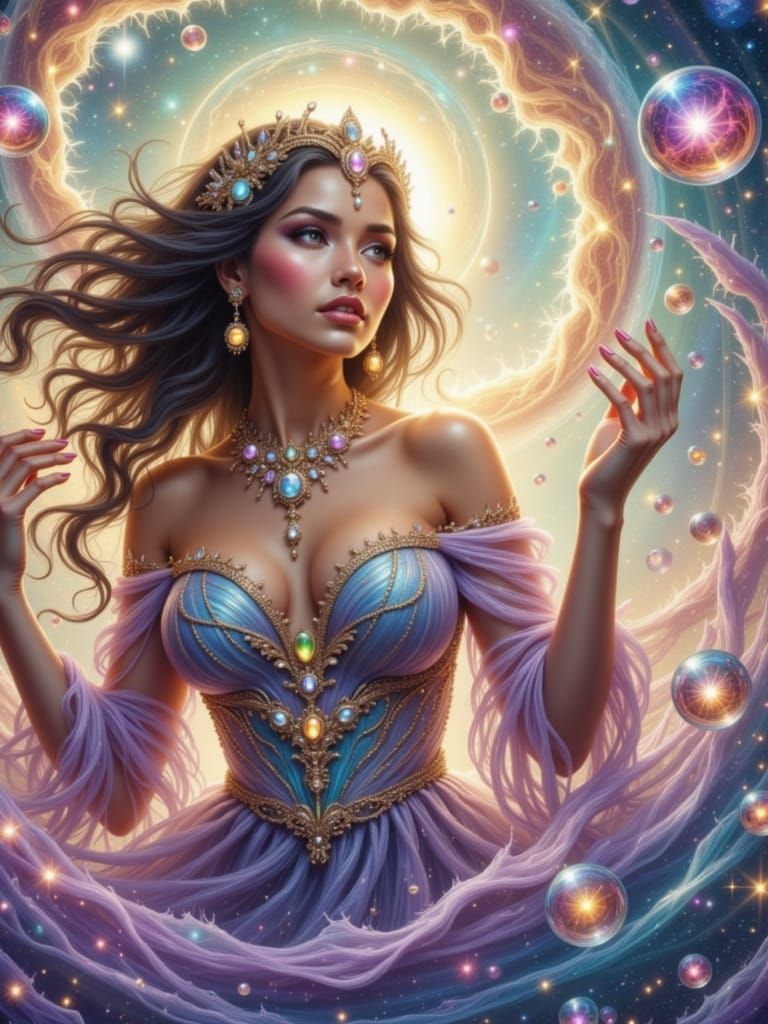 Celestial Goddess Emerges from Galaxy in Hyperrealistic Styl...