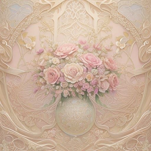 Elegant Art Nouveau Floral Illustration with Pastel Colors