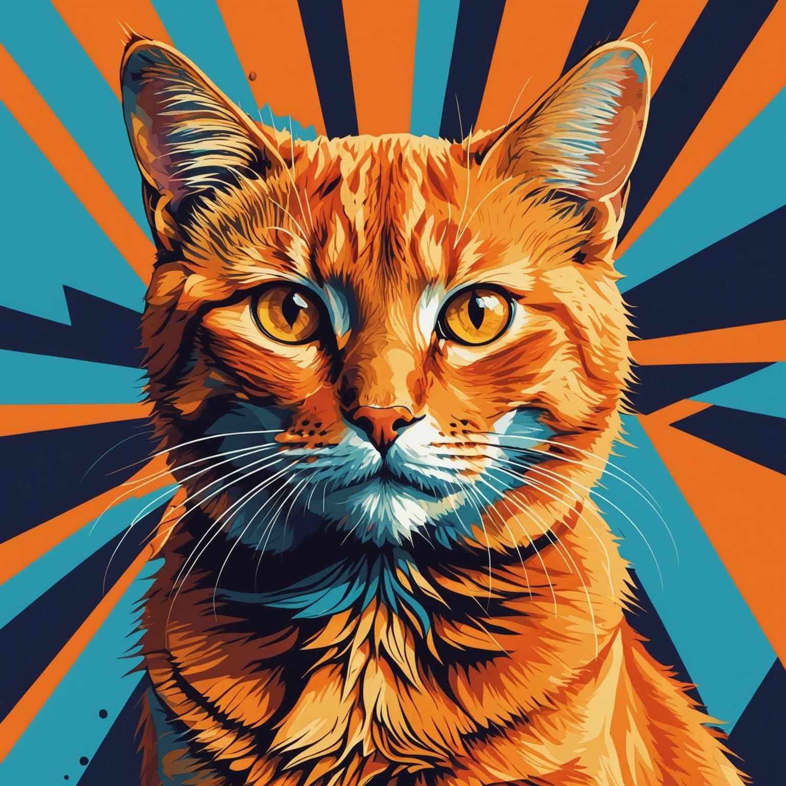Orange Cat in Pop Art Style Screen Print