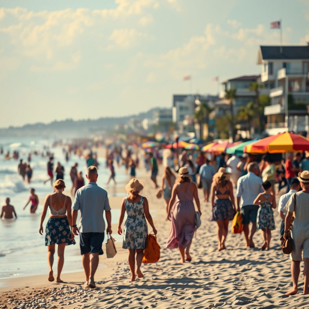 Vibrant Beach Scene in Impressionist Style
