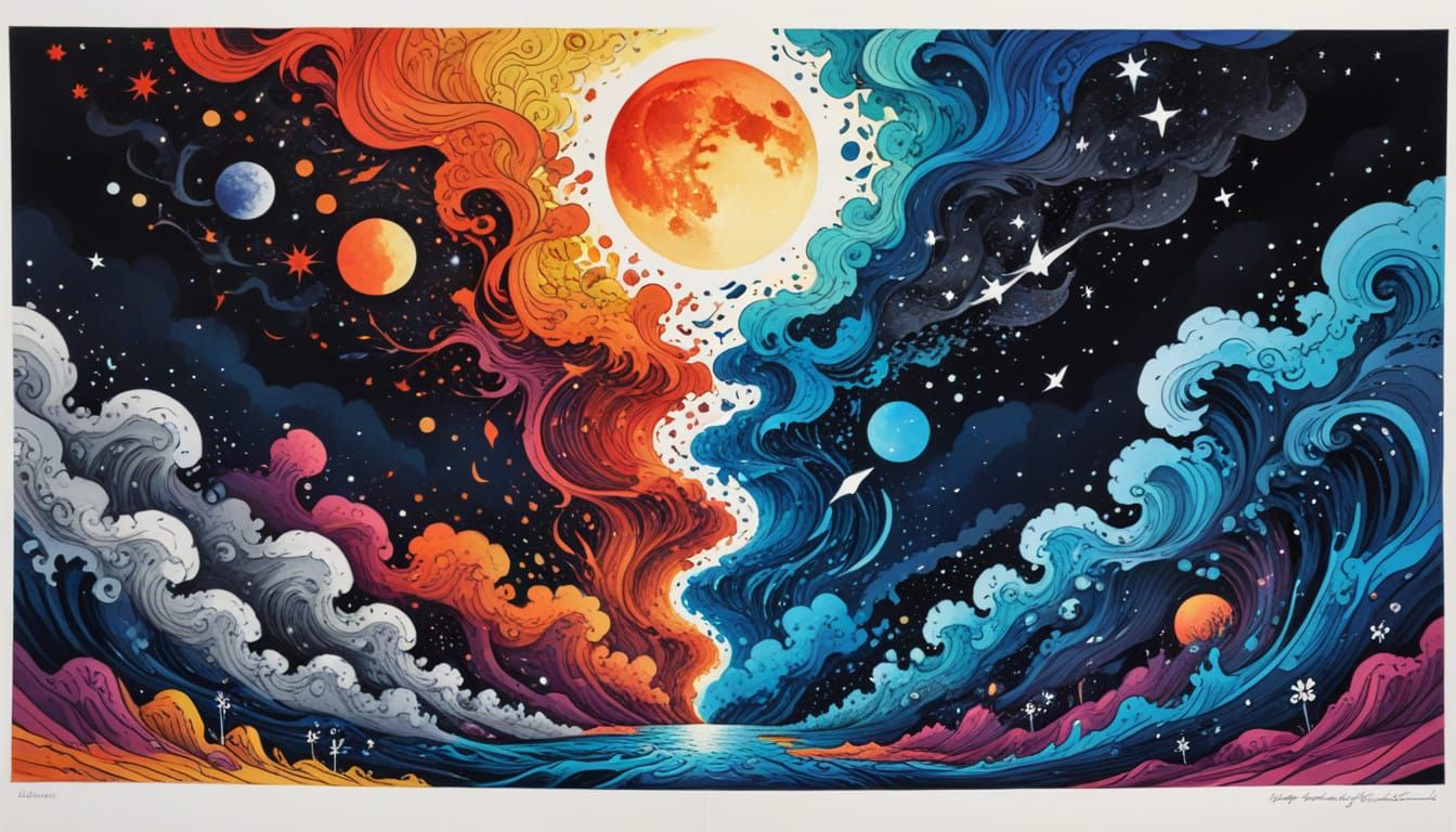 Vibrant Doodle Artwork Contrasts Day and Night