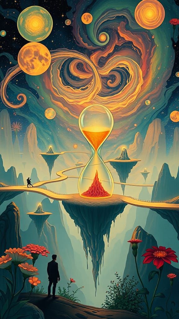 Surreal Floating Islands Art Nouveau Cosmic Landscape