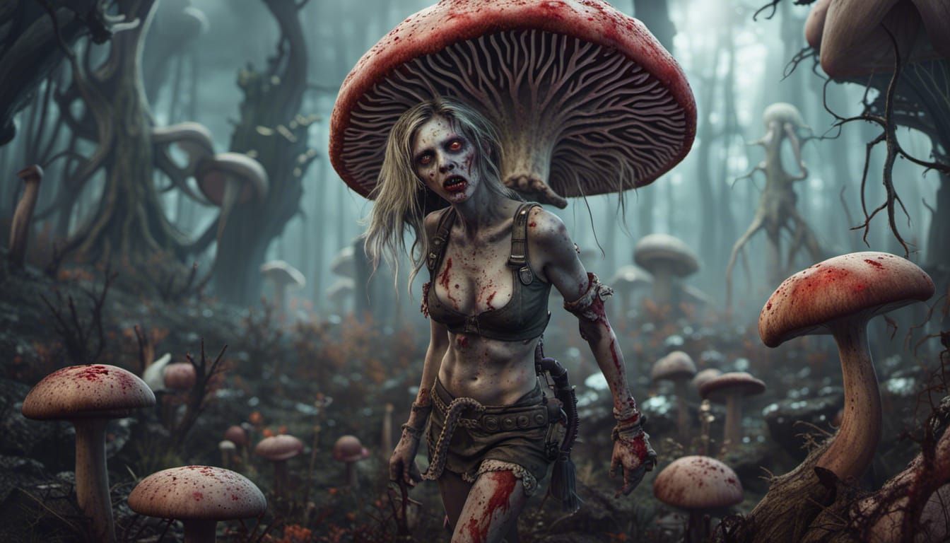 Zombie Girl in Fungi Apocalyptic World
