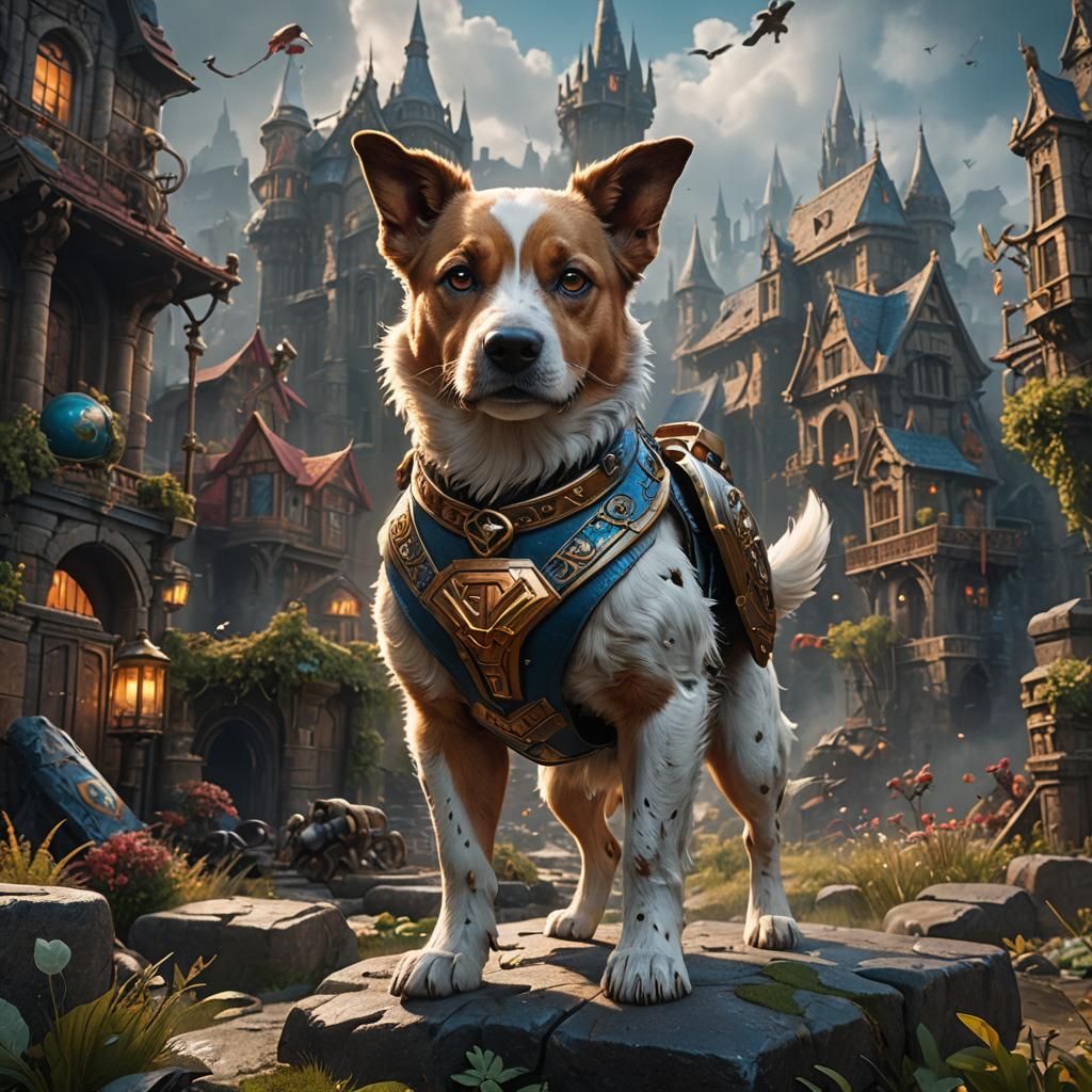 Fantastical Superhero Dog in Detailed Matte Painting