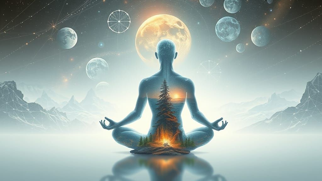 Meditative Bioluminescent Figure in Cosmic Dreamscape