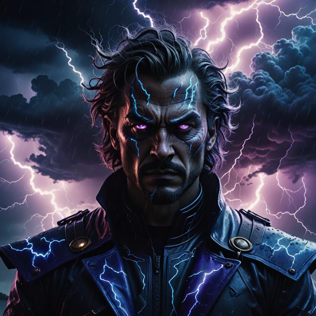 Villain Surrounded by Thunder Clouds in Digital Art