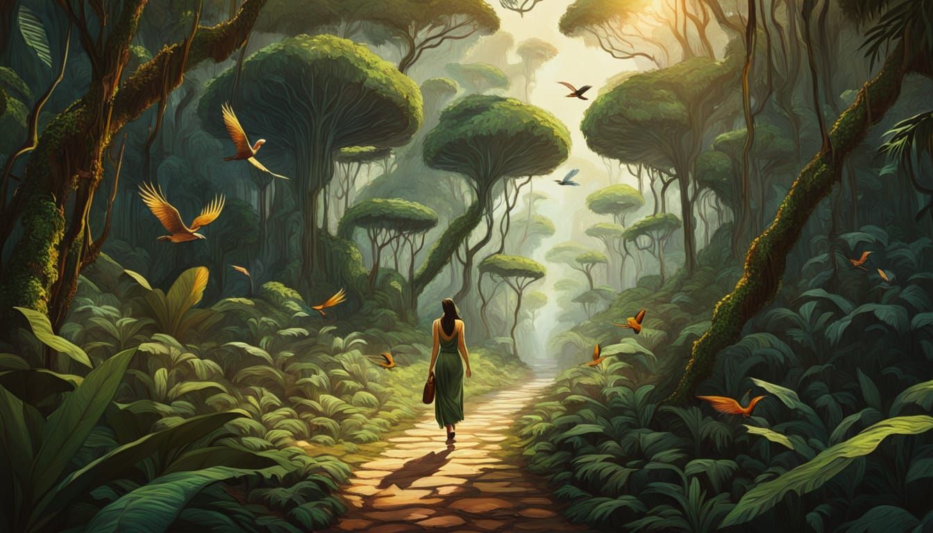 Jungle Woman: A Vibrant Oil Painting