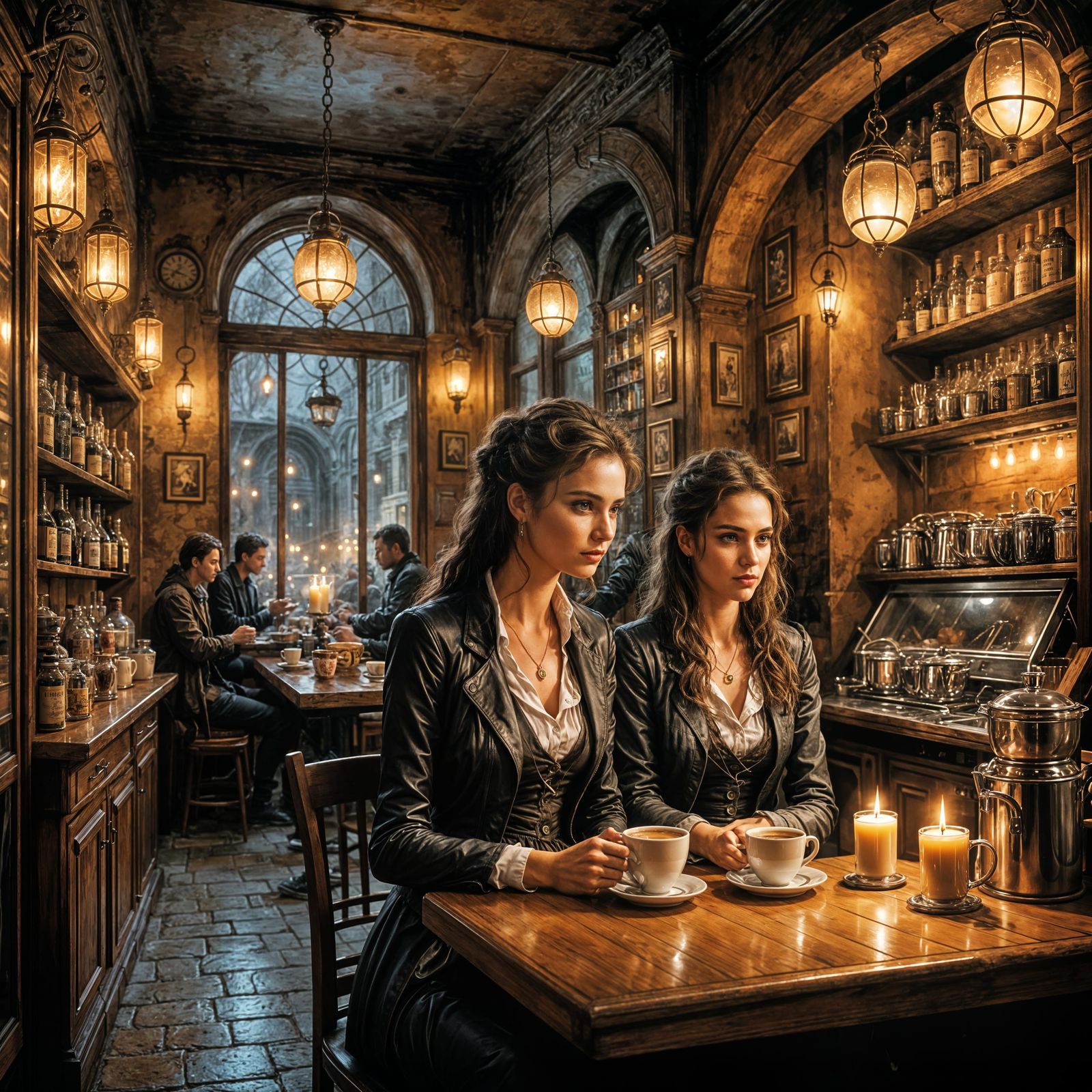 Magical Italian Coffee Shop Interior with Fantasy Art Style