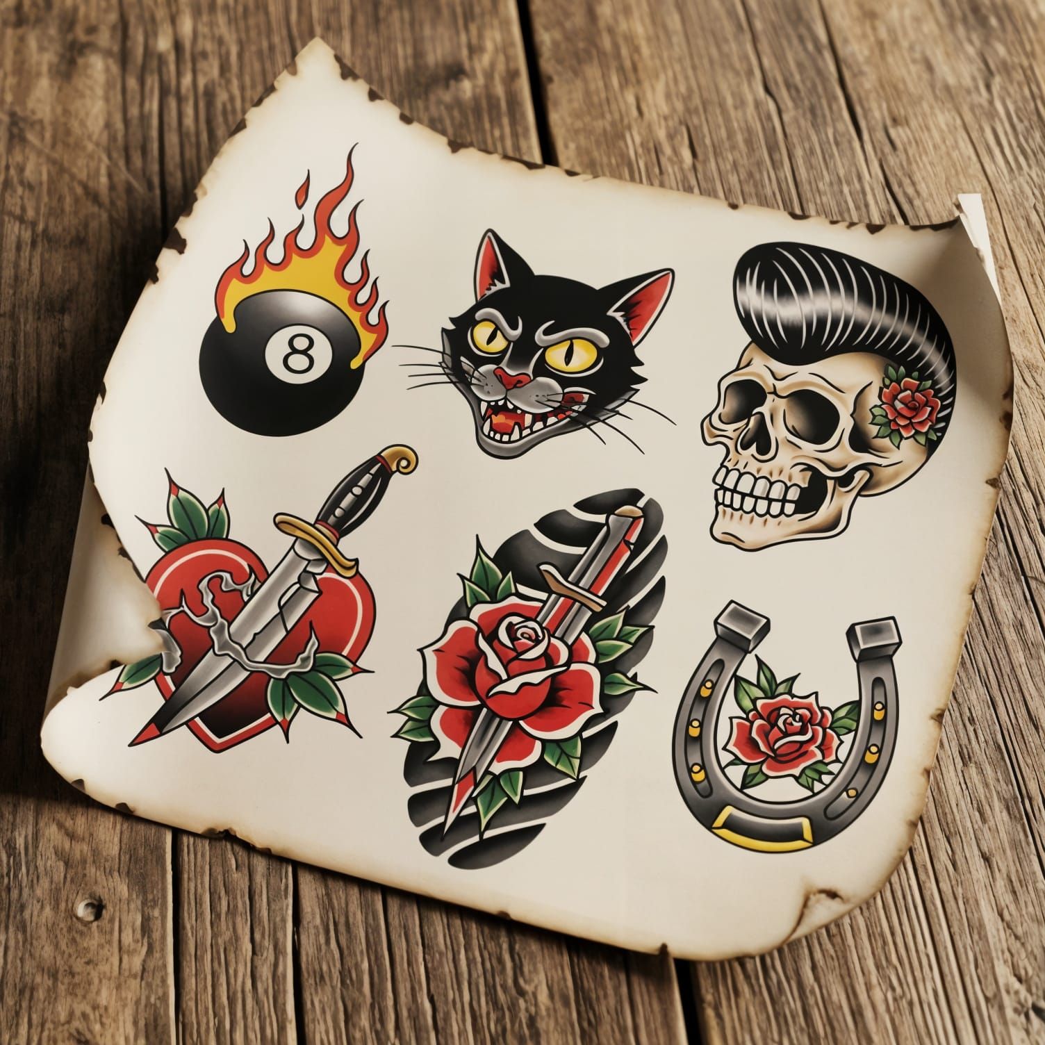Rockabilly Flash Tattoo Sheet