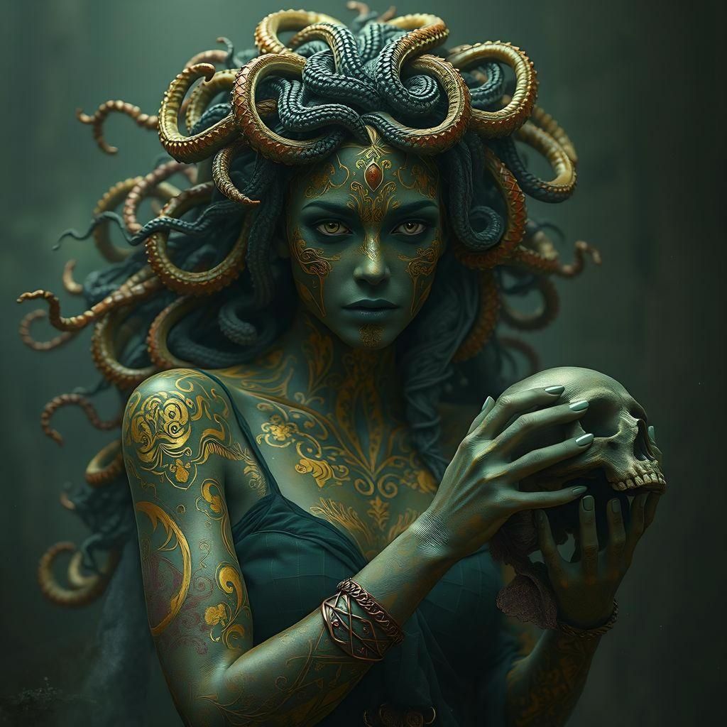 Gorgone Medusa with skull. Portrait #2