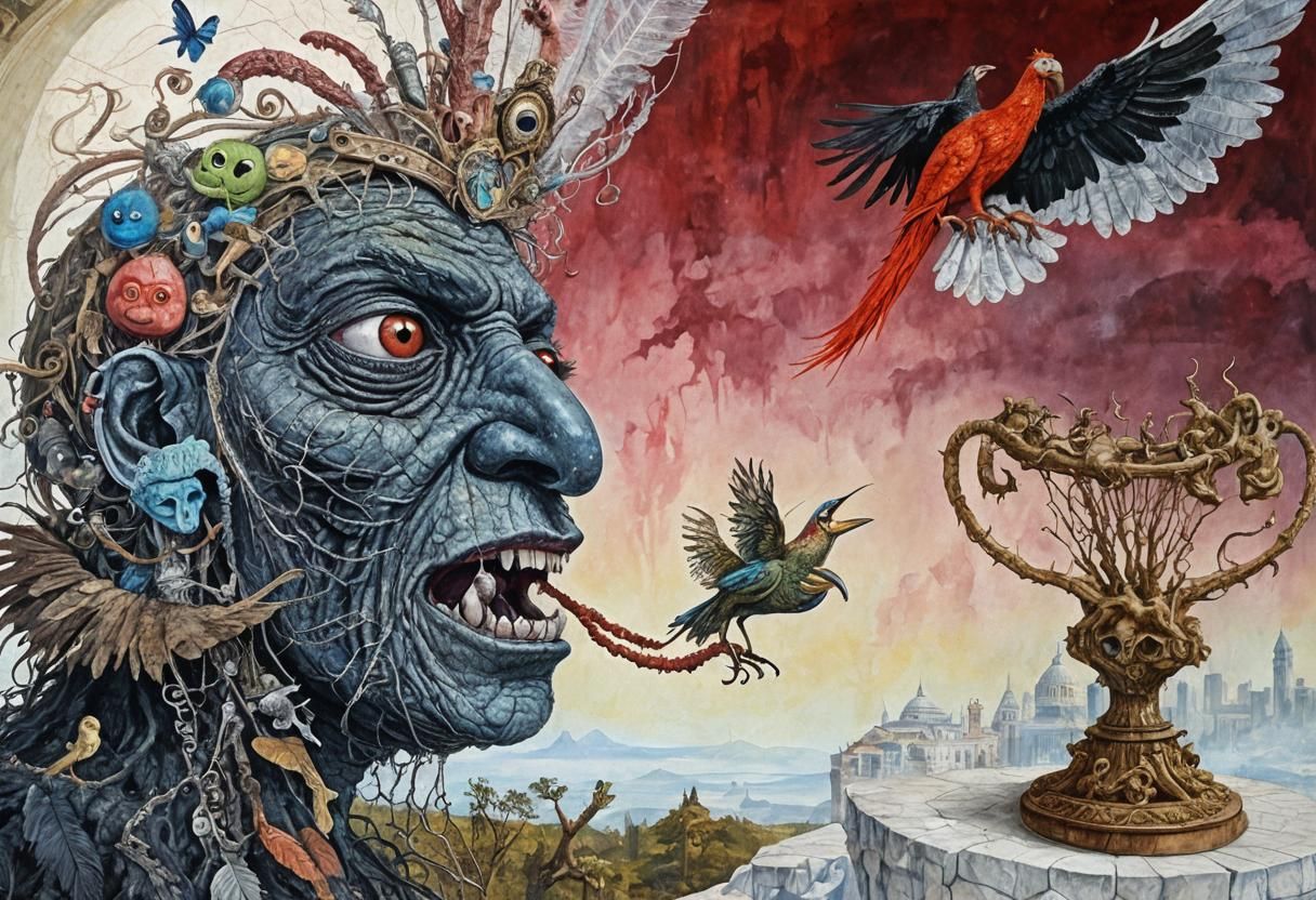 Surreal Wedding at Cryptid Vatican: Digital Oil Painting