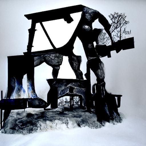 Giant Blacksmith in Modern Ink Drawing Style