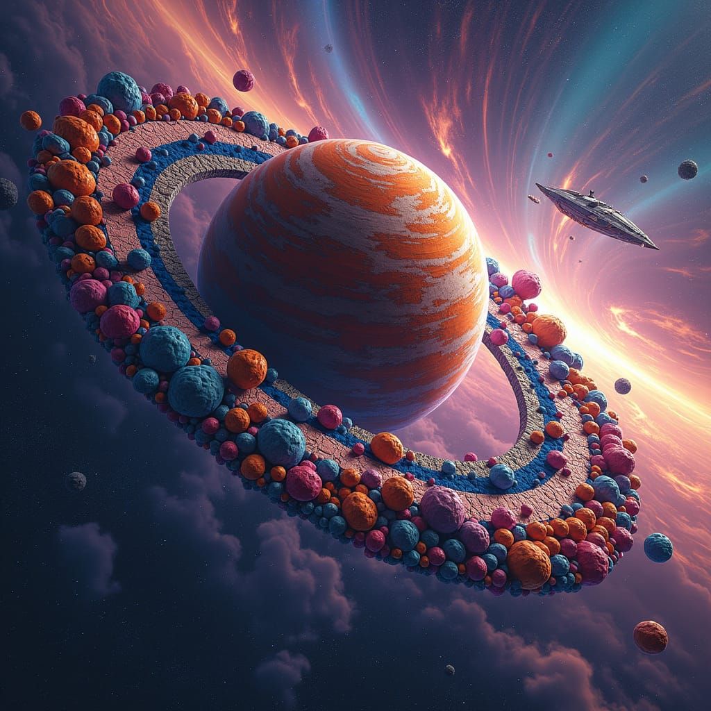 Dice Planet with Rings in Astral Art Style
