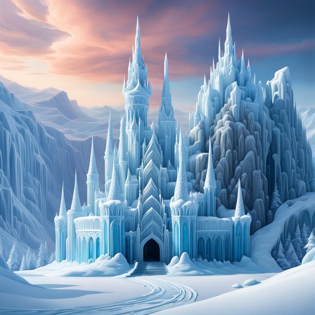 Dreamy Icy Castle with Art Deco Geometric Design