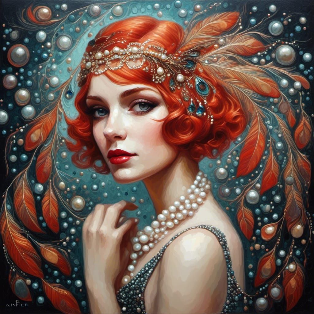 Flapper Girl Portrait in Liquid Pour Style