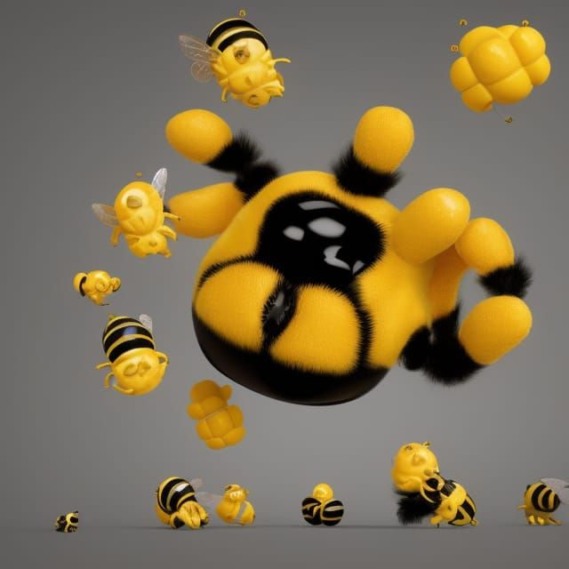 Bumble Bees Overflowing a Bean Can: 3D Render