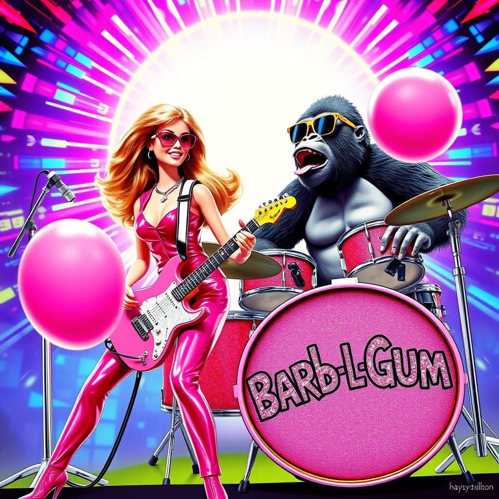 1980s Pop Band Scene with Barbie as Lead Guitarist