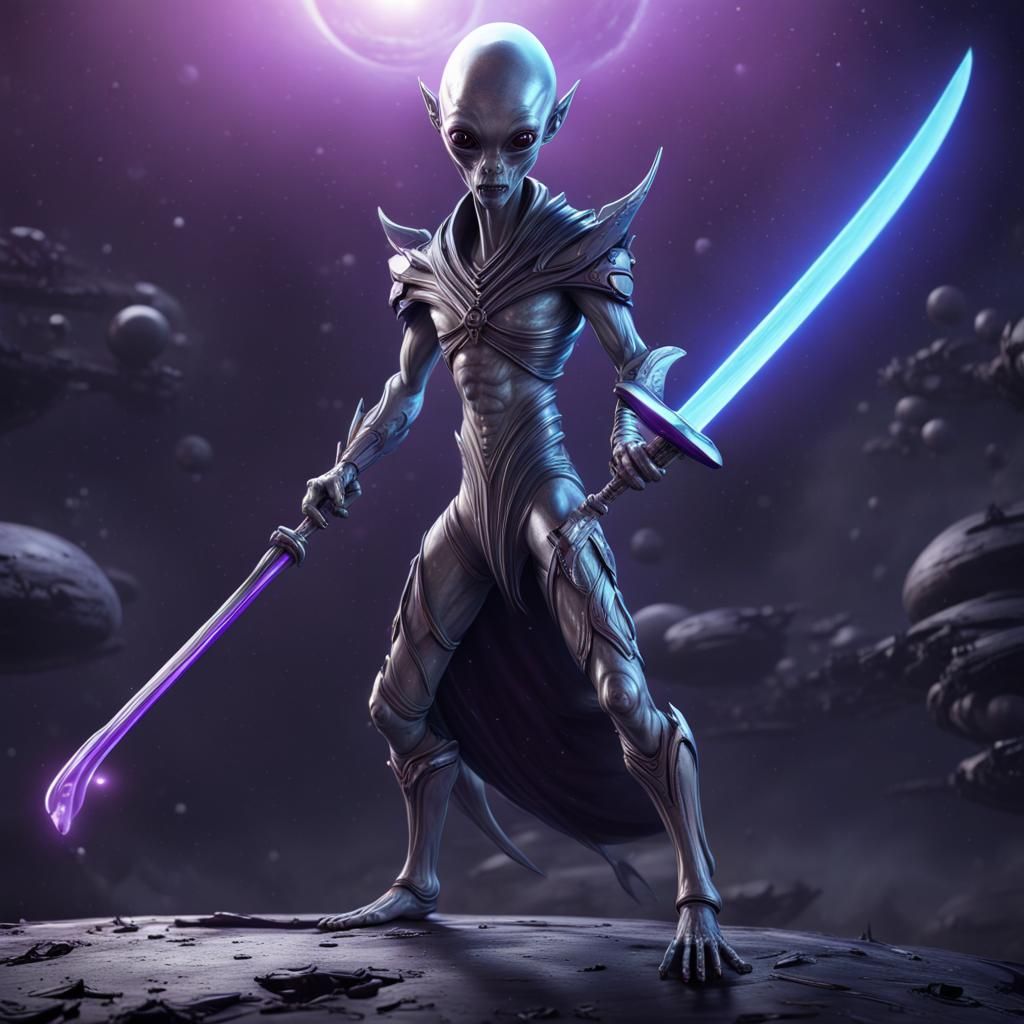 Alien with Katana in Spaceship: Detailed Matte Painting