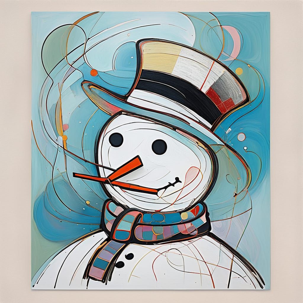 Dreamlike Snowman Portrait in Fluid Ink Style