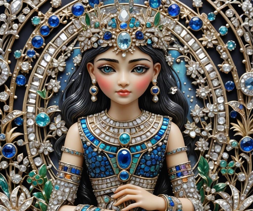 Egyptian Princess Platinum Brooch with Jewel Accents