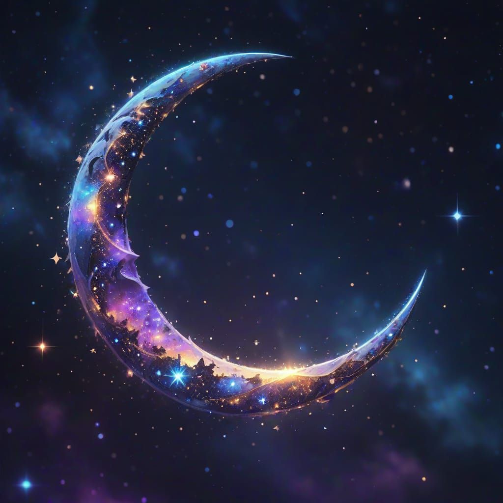 Stellar Crescent Moon in Dreamy Digital Art