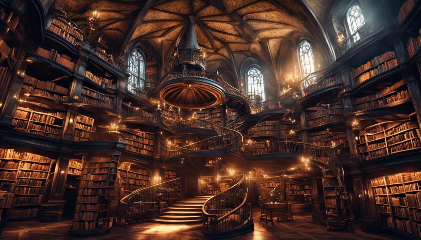 Gothic Epic Library with Celestial Sky