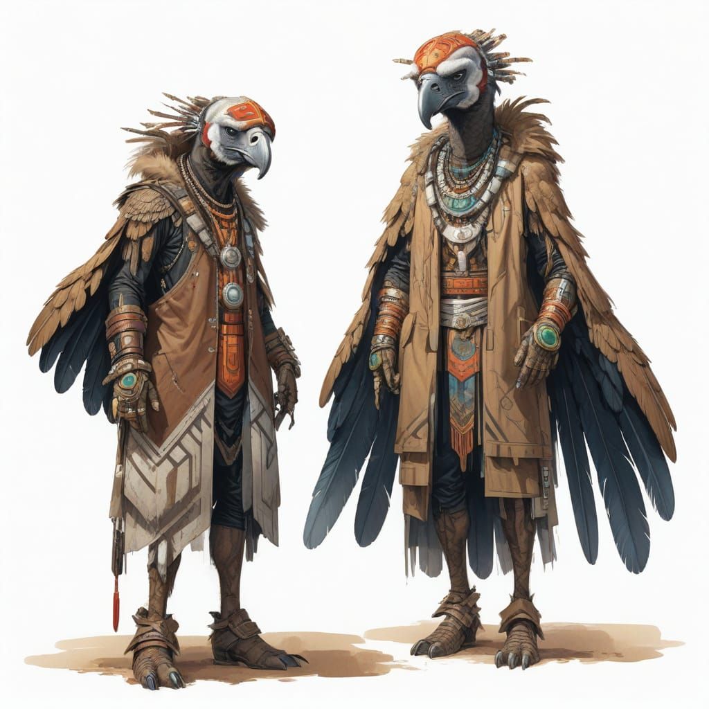 Vulture Characters in Zulu-Inspired Futuristic RPG Style