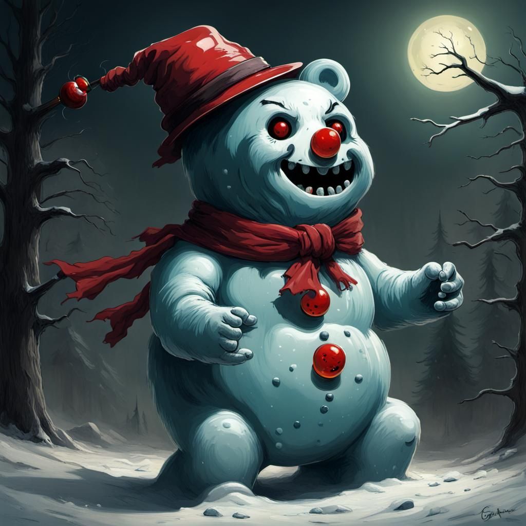 Evil Gummy Bear Creature Snow Sculpture