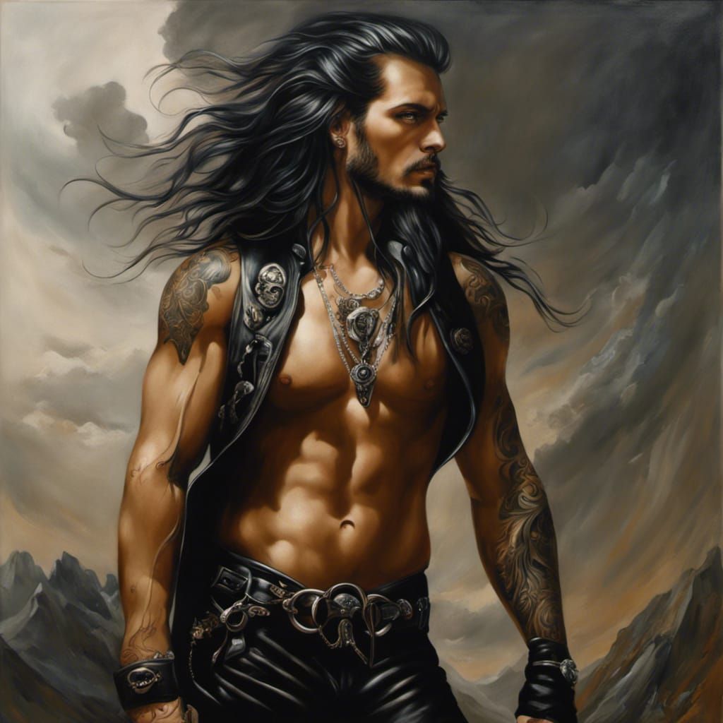 Outlaw Biker Acrylic Painting with Tattoos