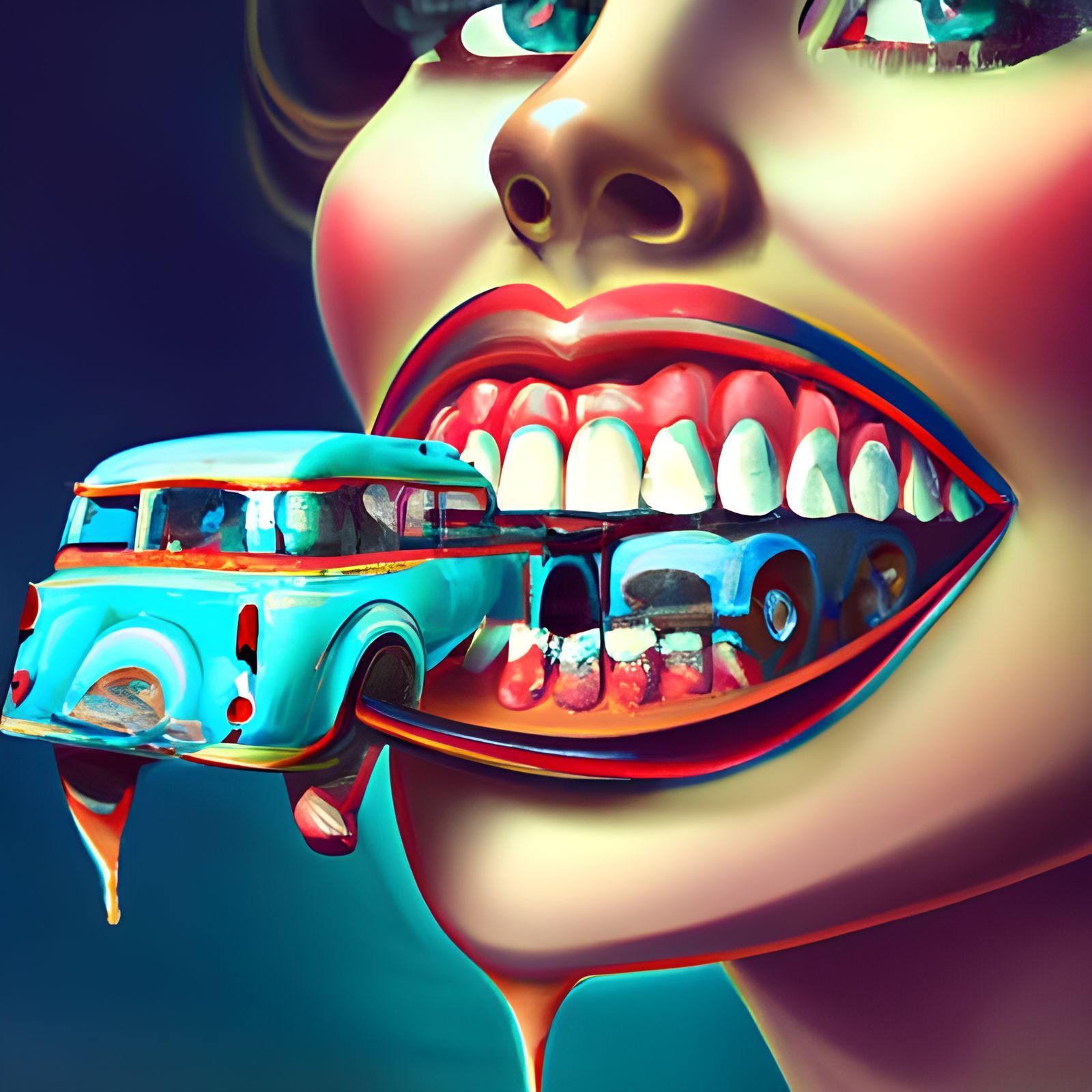Classic Car Inside a Girl's Mouth