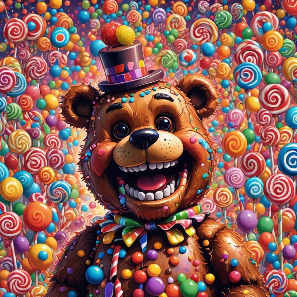 Freddy Fazbear in Candyland: A Digital Illustration