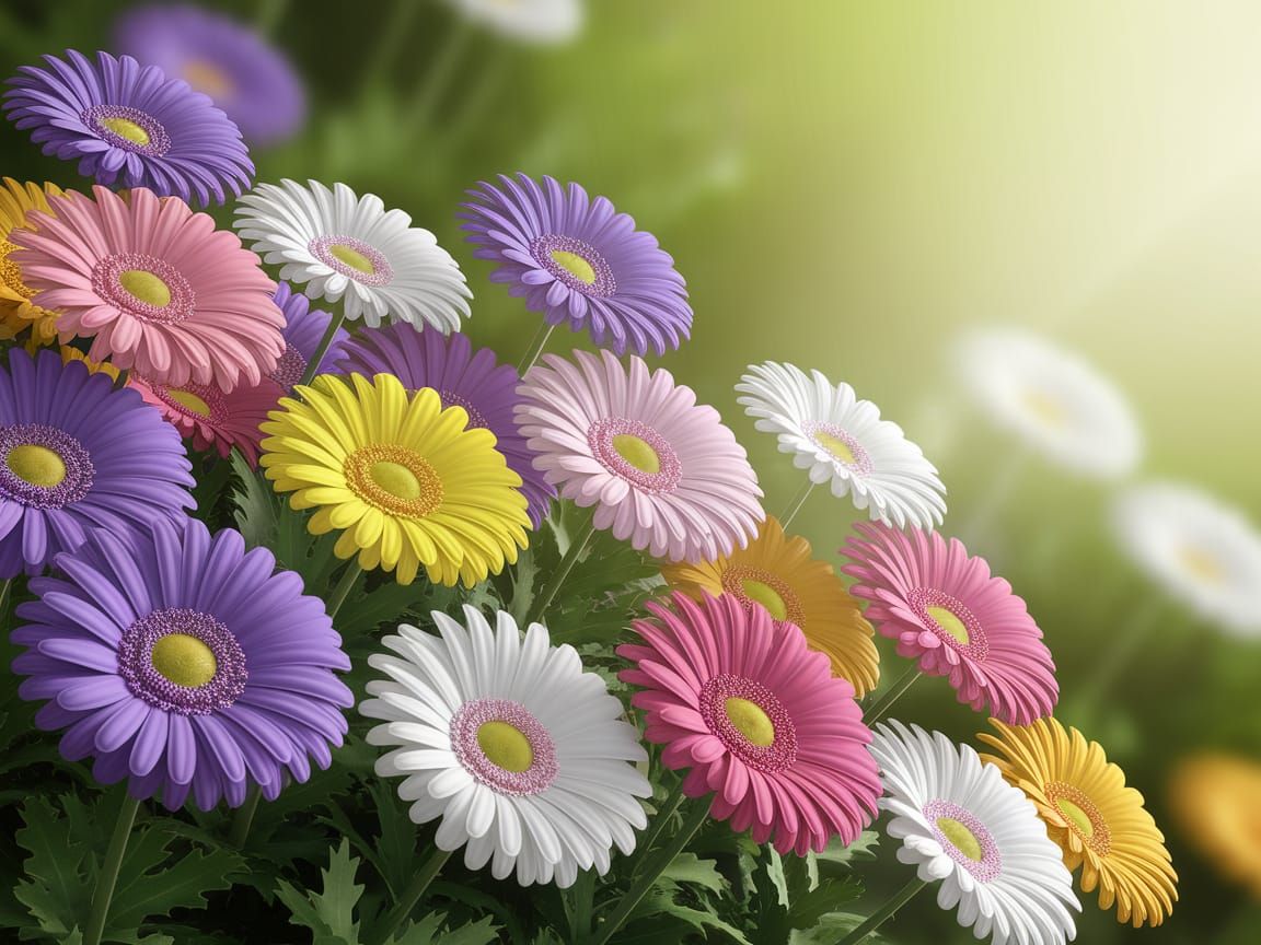 Vibrant Daisies in a Lush Garden in Impressionist Style