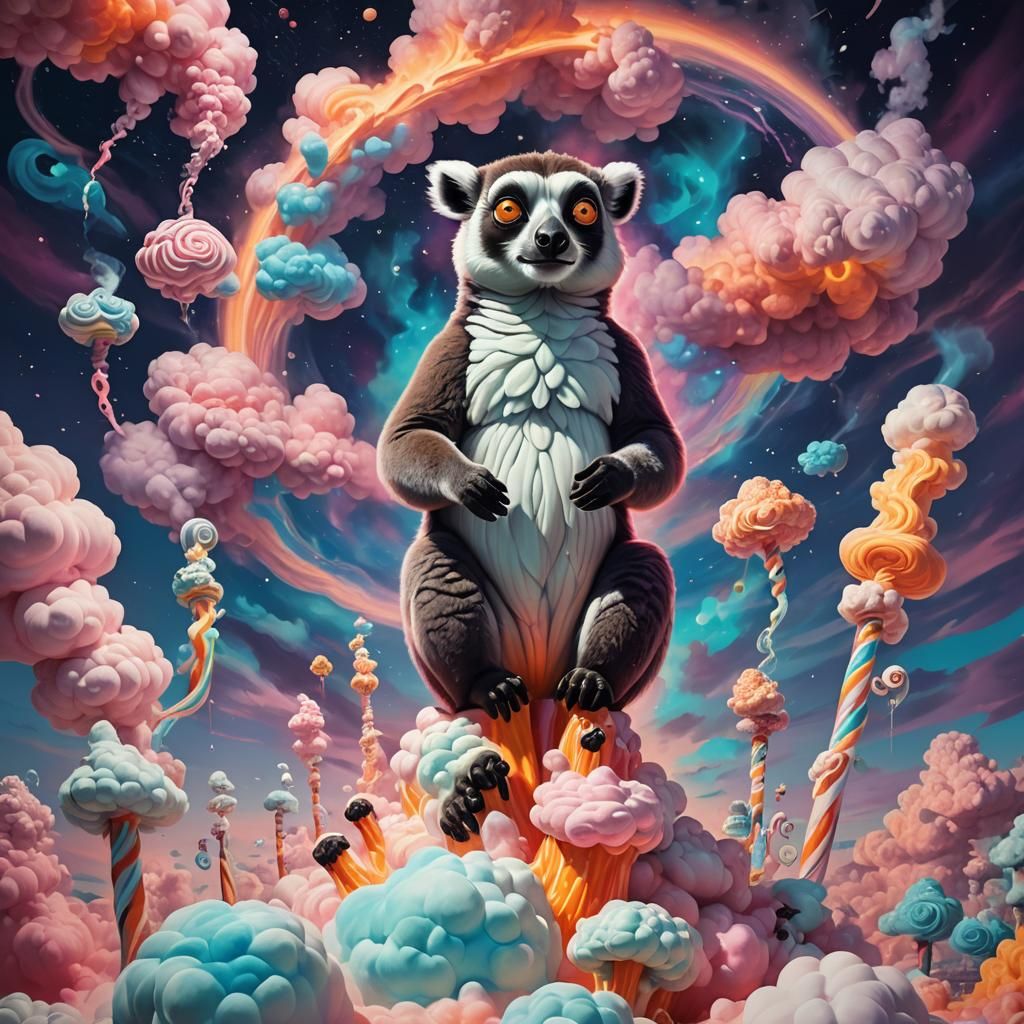 Surreal Marshmallow Lemur in Atomic Cyclone